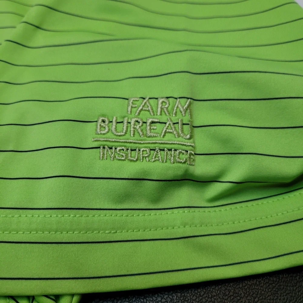 Footjoy Golf Polo Shirt Mens L Lime Green Blue Pin Stripe Performance‎ (Read)